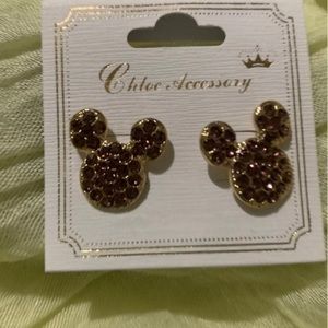 Sparkly deep purple rhinestones Mickey ears earrings new